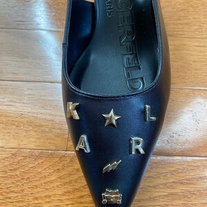 Karl Lagerfeld Black Flats with Gold Accents